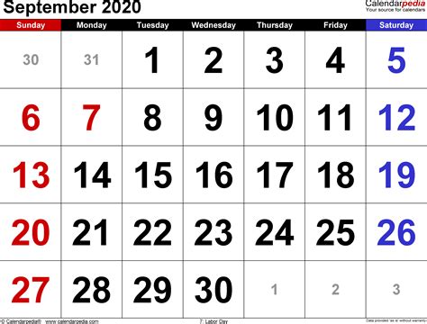 September 2020 Calendars For Word Excel And Pdf