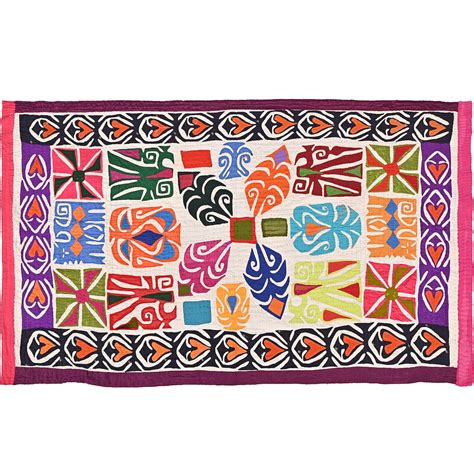 Vintage Hand Embroidered Wall Hanging Textile Gujrati Cotton Tapestry