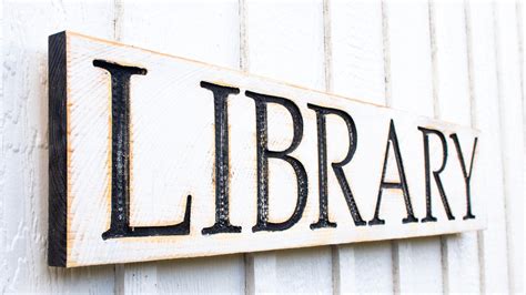 Library Sign Carved In A 40x8 Solid Wood Board Etsy
