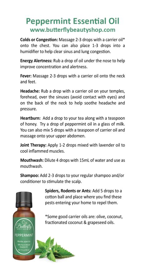 Peppermint Essential Oil Tips And Uses Card Printable Peppermint