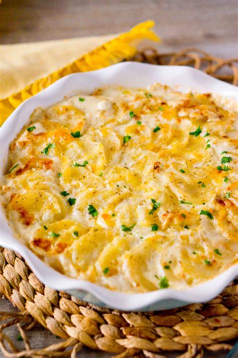May 17, 2019 · a traditional scalloped potato dish consists of sliced potatoes layered in a casserole dish and baked with heavy cream and lots of herbs. Scalloped Potatoes Recipe | Delicious Meets Healthy