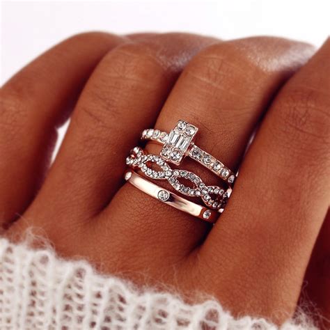 3pcsset Fashion Infinity Rings Set For Women Girls Crystal Twist