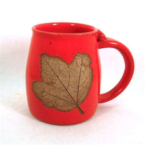 Stoneware Pottery Mug With Leaf Etsy Pottery Mugs Stoneware