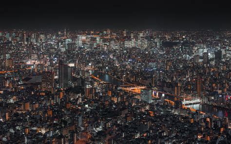 Download Wallpaper 3840x2400 Night City Buildings Aerial View