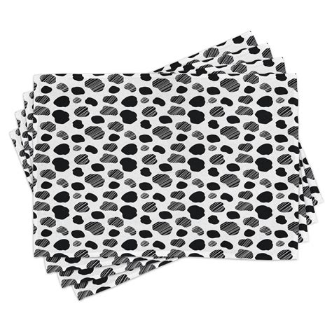Cow Print Placemats Set Of 4 Black And White Striped Dots With Abstract