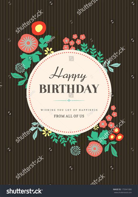Happy Birthday Card Design Template With Floral Pattern Stock Vector