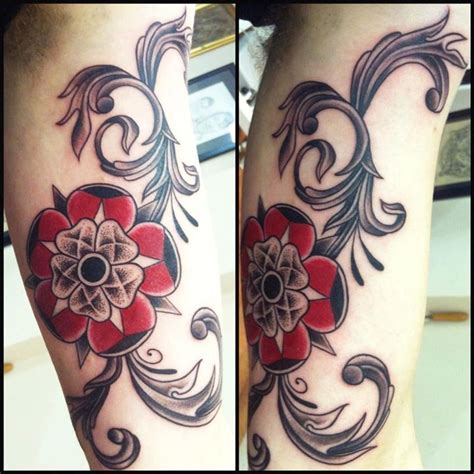 Violet grey began with our search for the best eyelash curler. Red Flower and Black and Grey Swirls Tattoo By Lauren #tattoo #tattoos ... | Swirl tattoo ...