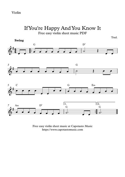 Easy Sheet Music For Beginners: If You're Happy And You Know It | Free