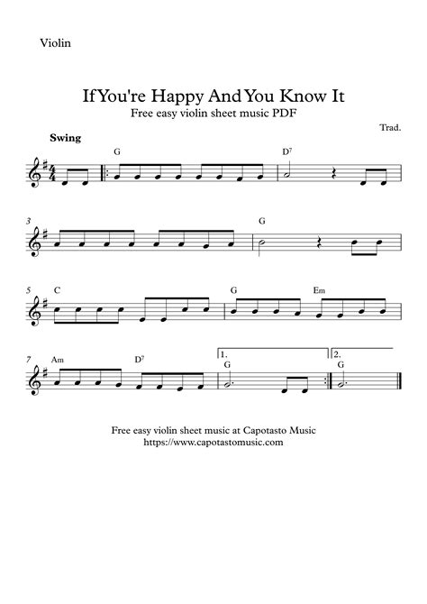 Easy violin notes for beginners. If You're Happy And You Know It | Free easy violin sheet music for beginners