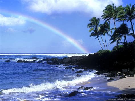 Rainbow Over The North Shore Coastline Oahu Hawaii Wallpaper