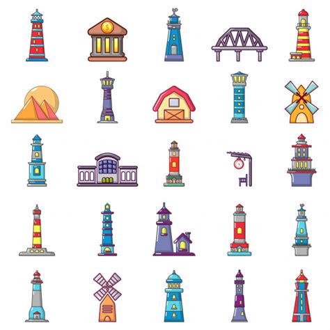 Buildings icon set. cartoon set of buildings vector icons set isolated ...