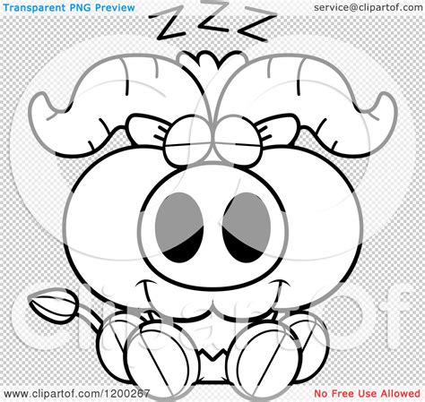 Cartoon Of A Black And White Sleeping Cute Ox Calf Royalty Free