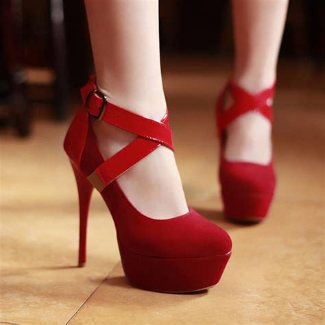 Fashion Round Closed Toe Stiletto High Heels Red Pu Mary Jane Pumps