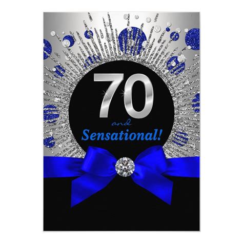 Womans 70th Birthday Party Royal Blue And Silver Invitation Zazzle