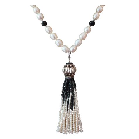 Pearl And Onyx Beaded Lariat Necklace With Black Spinel And Pearl