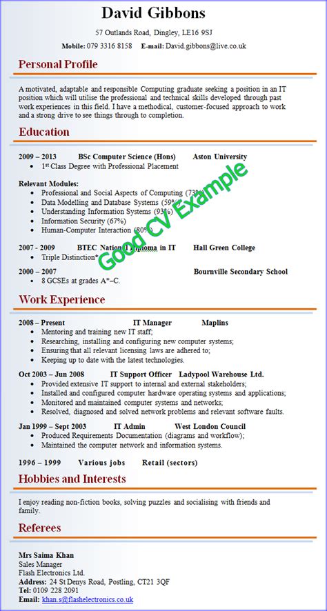 Further below, you find a sample of a cv. Good CV Example