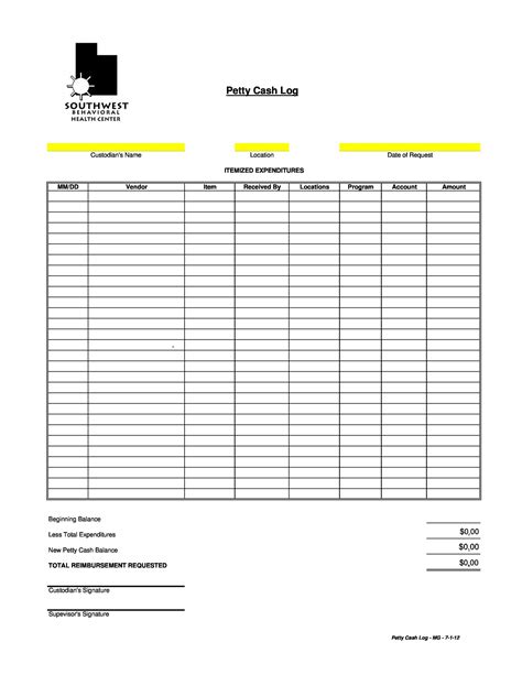 40 Petty Cash Log Templates And Forms Excel Pdf Word Template Lab