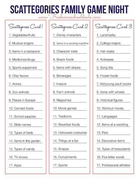 Free Scattegories Game Printable Instant Download