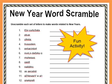 Free New Year Word Scramble Print And Go Activity With Answers