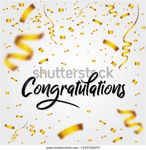 Congratulations Golden Confetti Message Quote Sign Stock Vector
