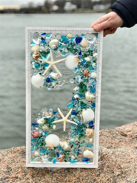 Beach Glass Coastal Window 21x 11 Mixed Media Sea Glass Mosaic