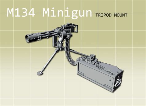 M134 Minigun Mounted On M3 Tripod With Ammo And 3000 Round Ammo Box