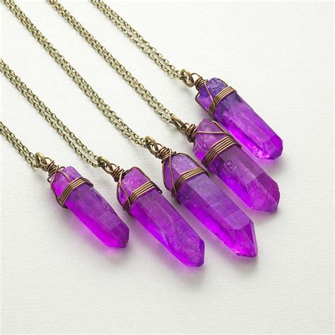 Large Purple Quartz Necklace Bronze Raw Crystal Necklace Etsy