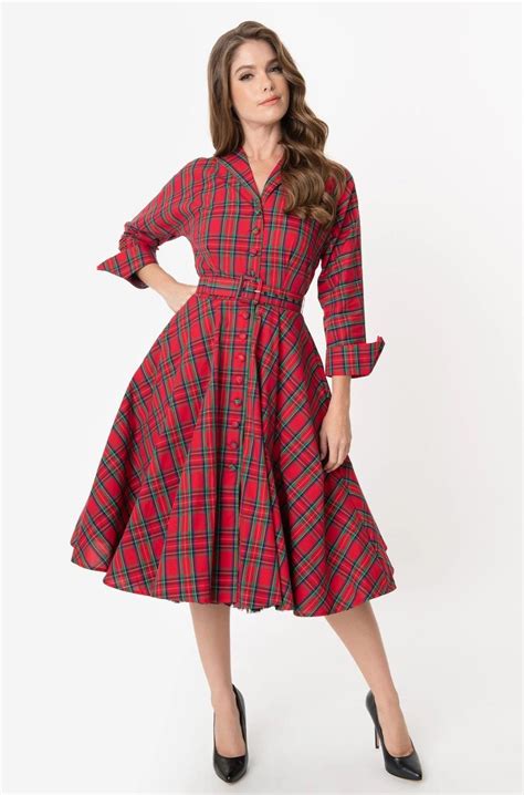 Brooklyn Shirtwaist Dress In Red Plaid Modern Millie Shop Cotton Swing Dress Vintage