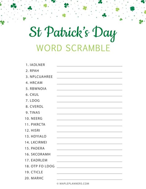 St Patricks Day Word Scramble Download Free Printables