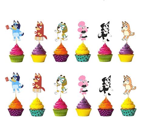 Buy 24pcs Bluey Party Cupcake Toppers Bluey And Bingo Friends Themed