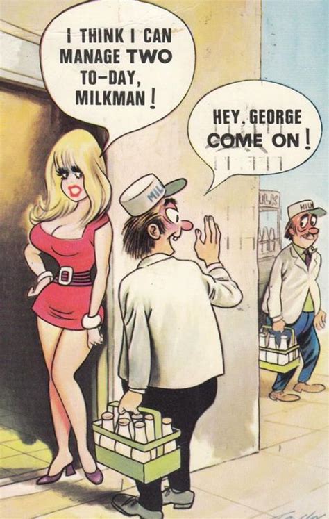 milkman delivering sexy lady milk dairy 1970s bamforth comic humour postcard hippostcard