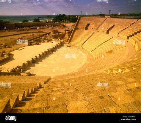 Roman Amphitheater Ruins Caesarea Maritima National Park Israel Stock