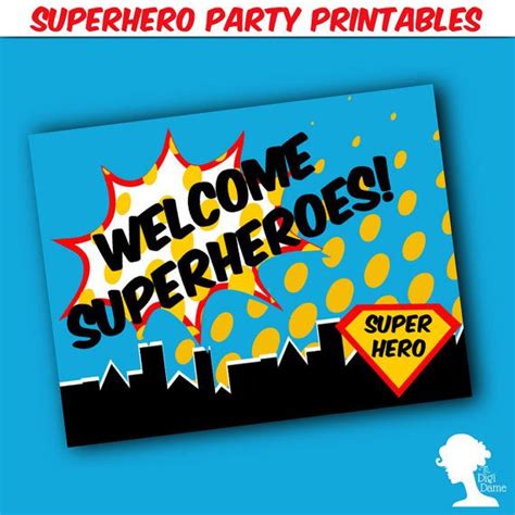 Party Printable Superhero Welcome Sign In Blue Red And By Digidame Red