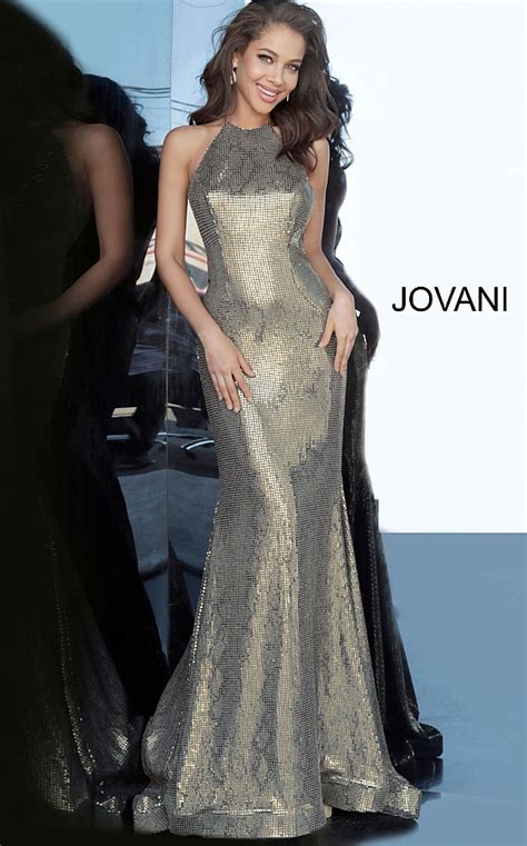 Jovani Gold Metallic High Neck Sleeveless Prom Dress 00689 Prom