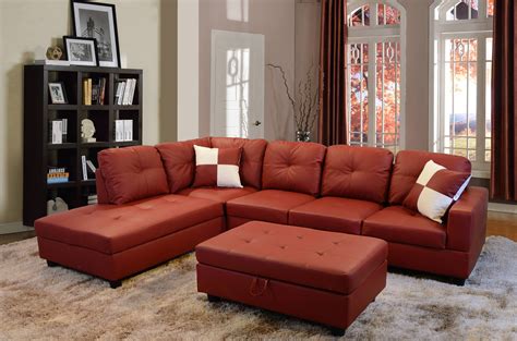 Raphael Faux Leather Left Facing Sectional Sofa With Ottoman Multiple