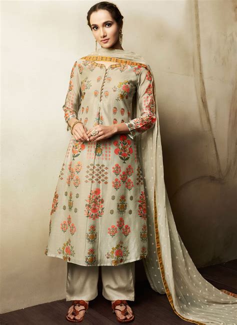Buy Cotton Lawn Grey Designer Pakistani Suit 80300