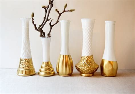 Gold Dipped Milk Glass Vases Set Of 5 Vases By Nelliefellow