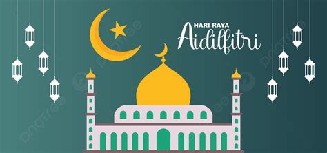 Hari Raya Aidilfitri Vector Background Design With Moon And Mosque