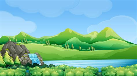 Nature Scene With Waterfall And Mountains 368775 Vector Art At Vecteezy