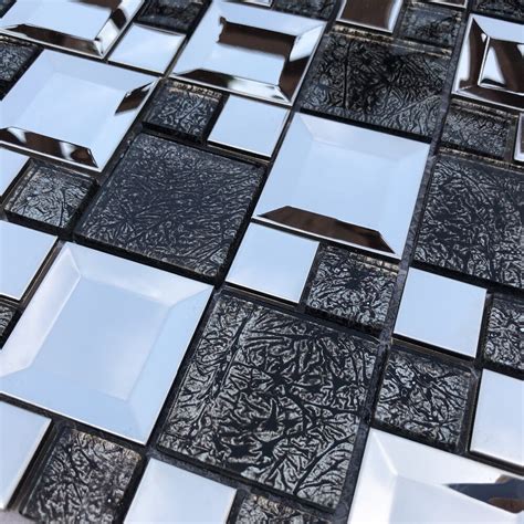 Euro Luxury Metal Black Glass Mosaic Tile Kitchen Backsplash Tv Background Fireplace Wall Tile