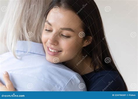 Happy Smiling Young Woman Hugging Mature Mom With Love Stock Image Image Of Millennial