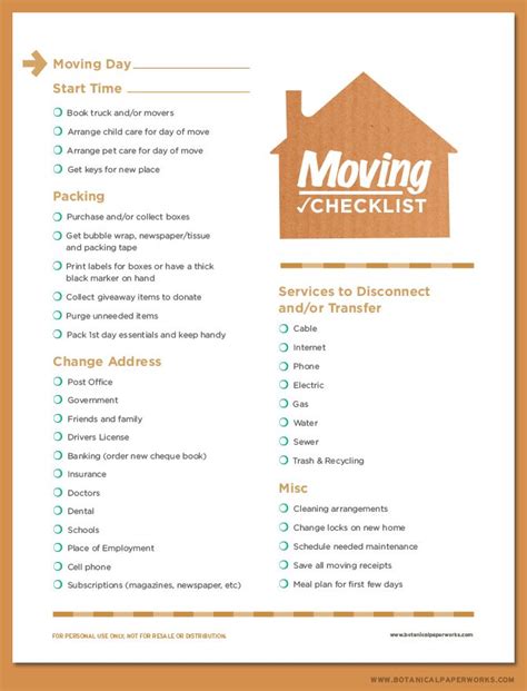 Free Printable Moving Checklist Moving Checklist Moving Day