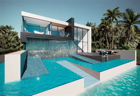 House With A Waterfall In Miami On Behance