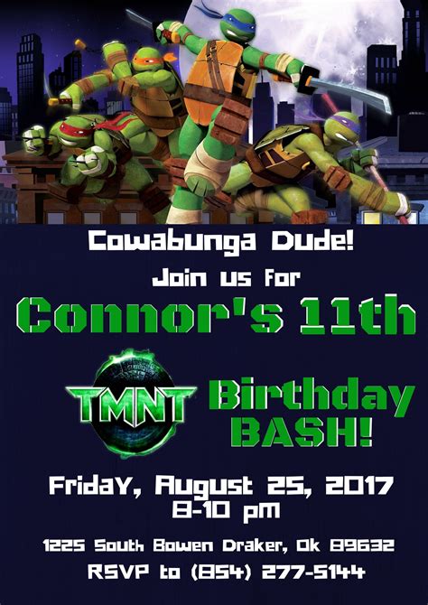 Tmnt Teenage Mutant Ninja Turtles Invitation Custom Etsy Ninja