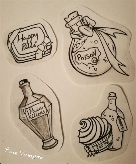 Poison Bottles Flash Tattoo Ideas Pillpot Poison Eatme Drinkme