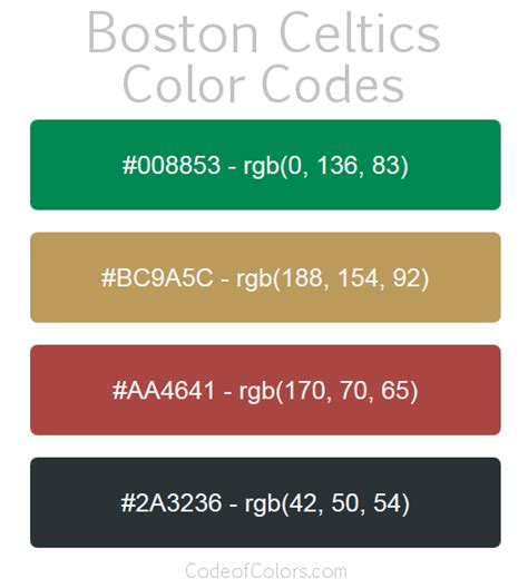 Boston Celtics Colors Hex And Rgb Color Codes