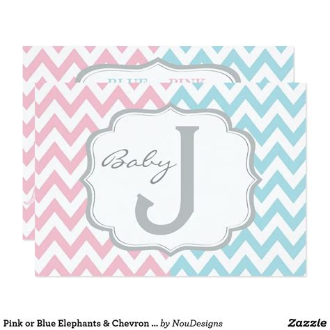 Pink Or Blue Elephants And Chevron Gender Reveal Card Gender Reveal Party