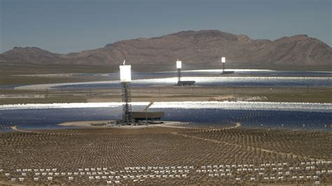 4k Stock Footage Aerial Video Of Three Power Towers And Mirrors Of The Ivanpah Solar Electric