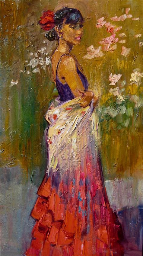 Maria Bertrán Flamenco Dancer Contemporary Impressionist Figure Oil