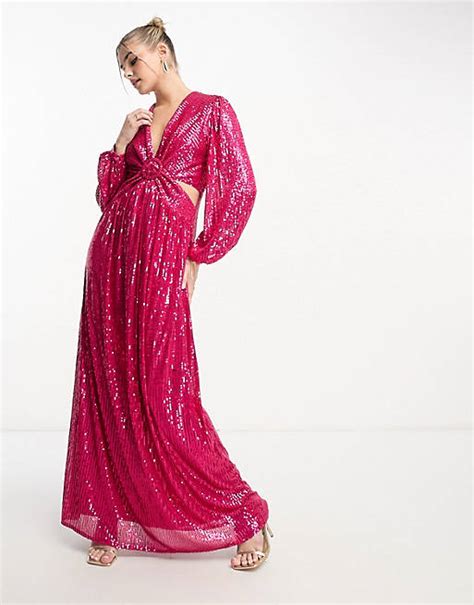 style cheat sequin cut out maxi dress in bright pink asos